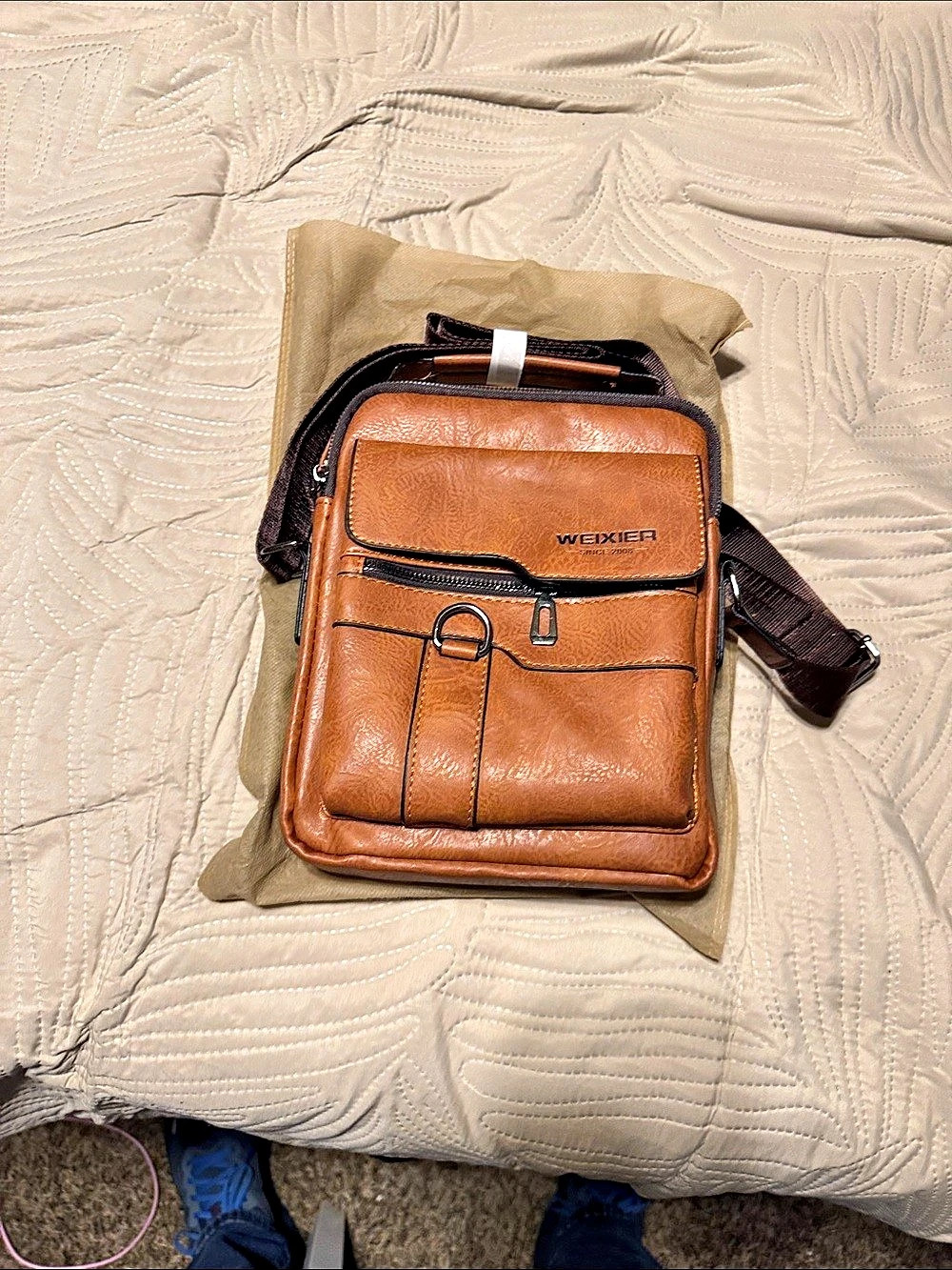 WEIXIER Men PU Leather Crossbody Messenger Bag Brown & Black